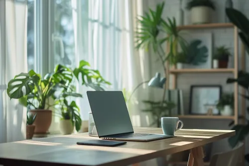 Air intérieur humide dans un bureau moderne, montrant la vapeur d’eau traversant murs et plafonds perspirants