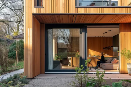 Maison passive contemporaine utilisant des matériaux biosourcés, montrant isolation performante, confort thermique et faible impact environnemental